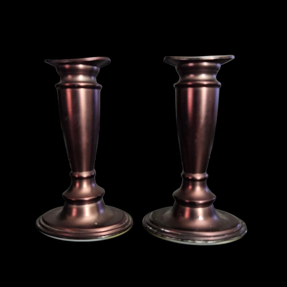 Valerie Copper Tone Metal Taper Candle Holders Vintage Matching Pair